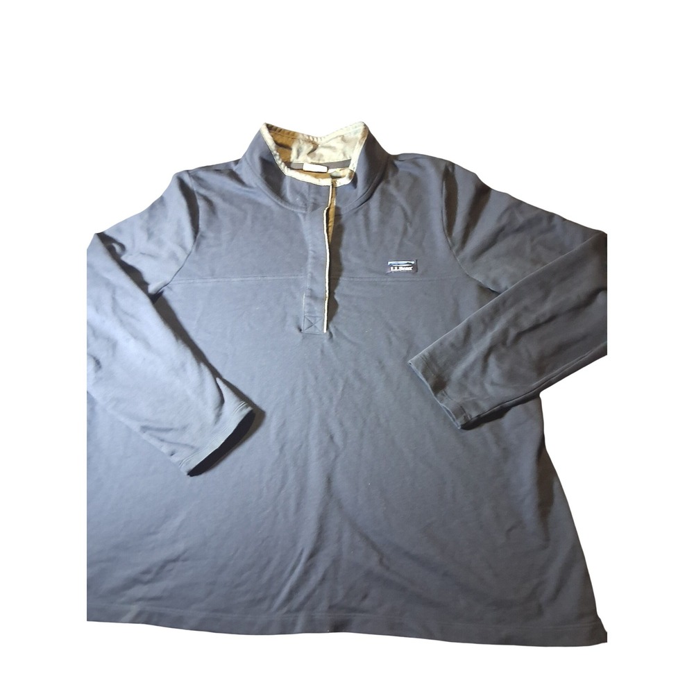 LL Bean Mens 3X Navy Blue Quarter Snap Pullover Long Sleeve Shirt Cotton Blend